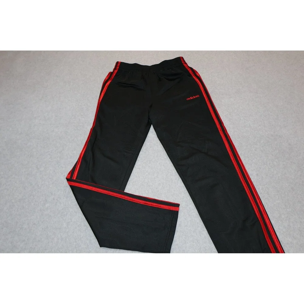Adidas Track Pants Kids Teens Large 14/16 Black Red 3-Stripe Activewear Gym